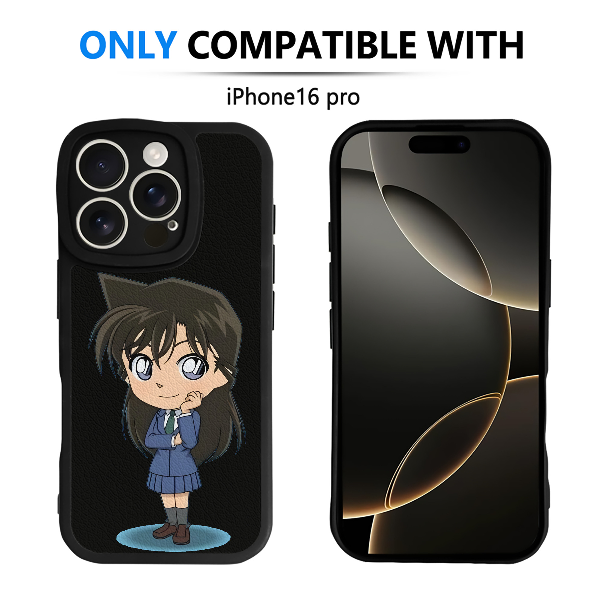 （画像用） 名探偵コナン 毛利 蘭 もうり らん、モーリ ラン Detective Conan Rachel Moore 【iPhone 16シリーズ対応】シリコンスマホケース（レザー調） 材質：シリコン
